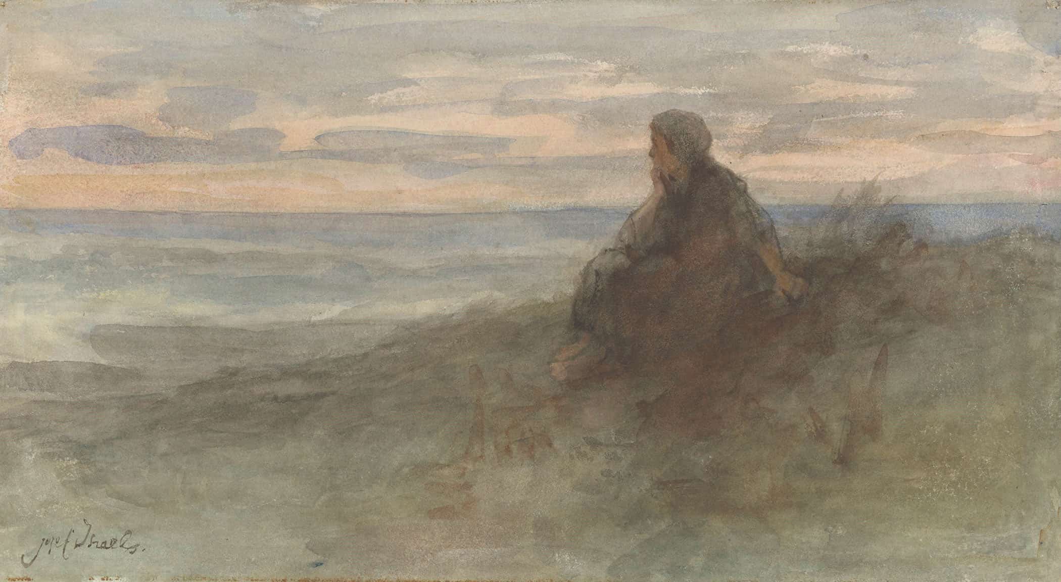 Zittende Vrouw Op Een Duin Bij Zee C by Jozef Israels